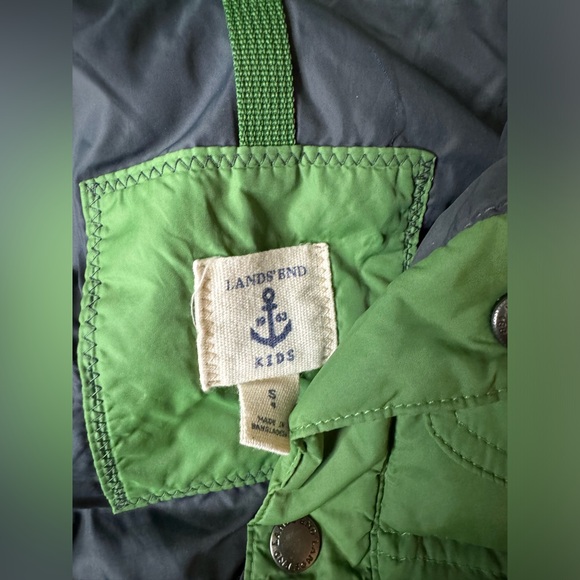 Boys kids LANDS' END full zip Down Vest Green pockets size S Size 4 - Picture 2 of 3